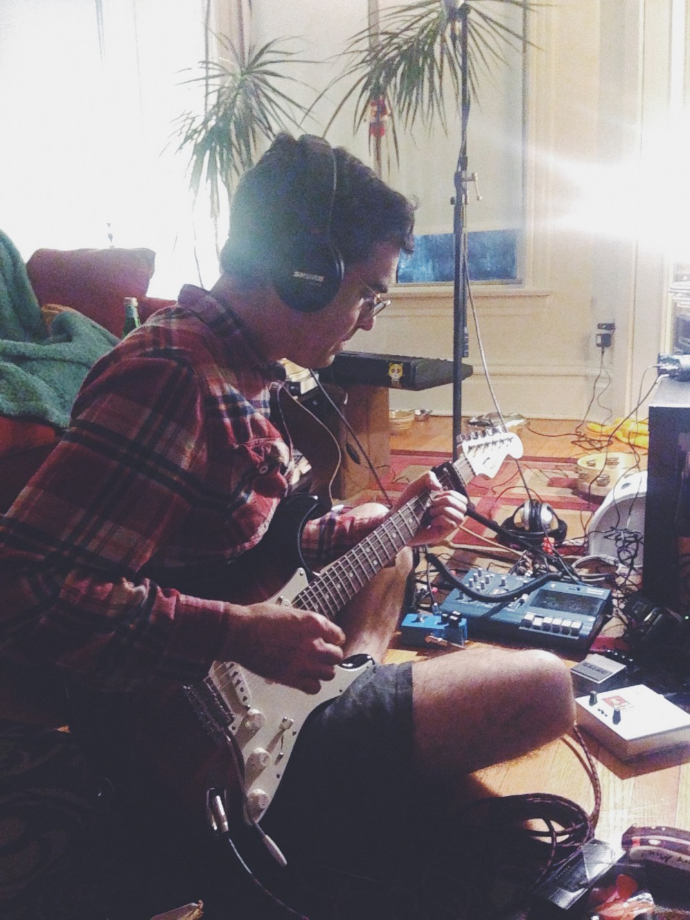 Brian recording a Pet Theories demo