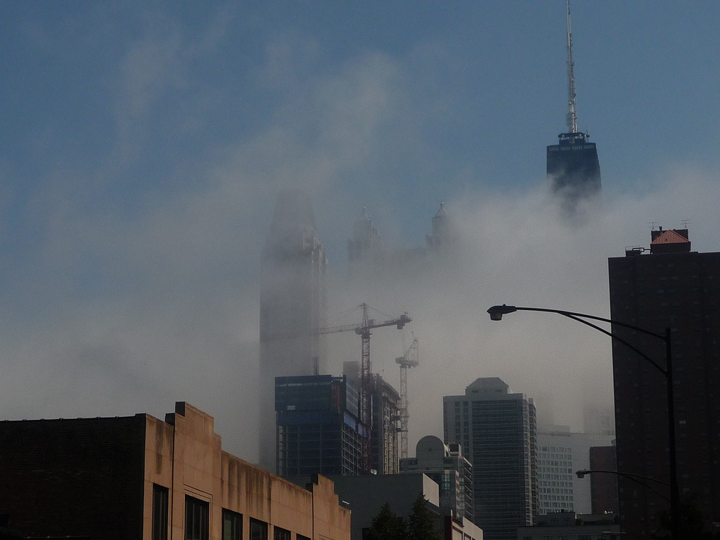 chicago skyline with low clouds